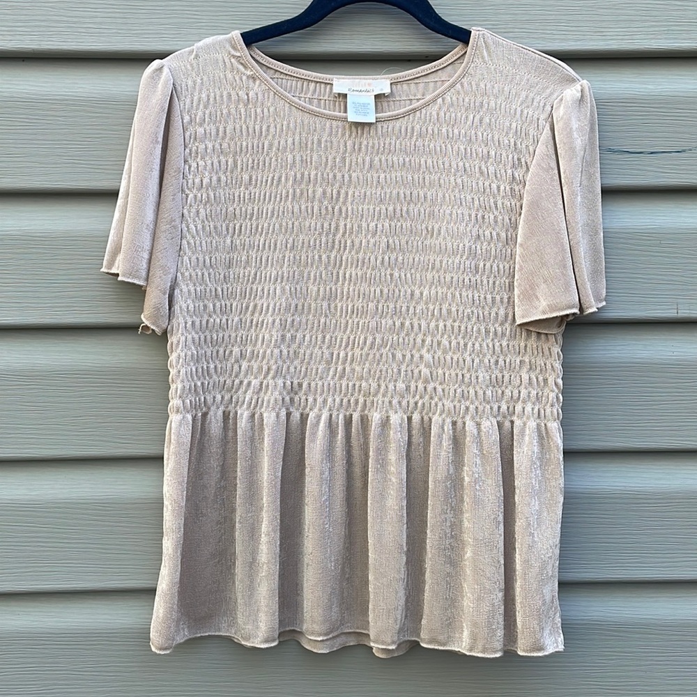 Gold Shimmery Smocked Puff Sleeve Blouse